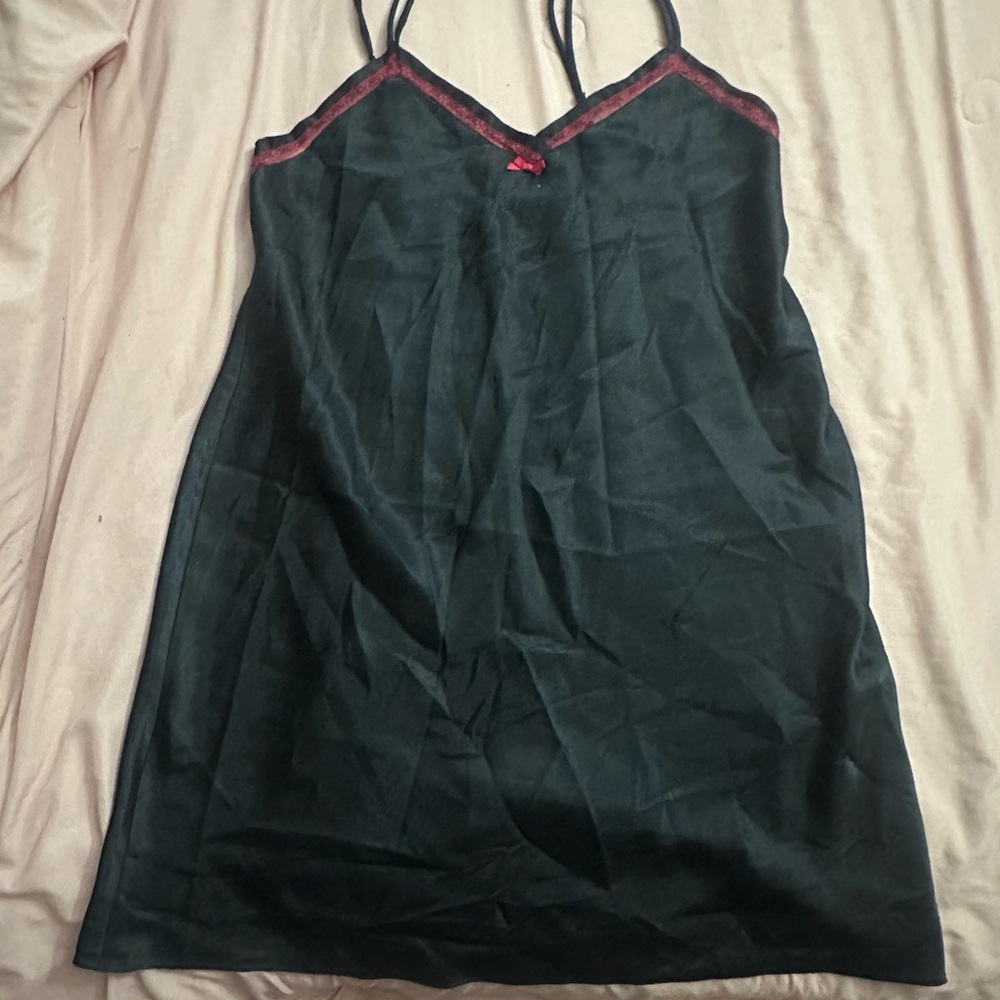 Black Slip Dress with Red Trim